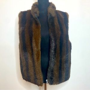 Reversible Brown & Black Stripe Faux Fur Vest with Gold Zipper Size M/L